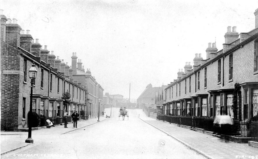 Terraced houses in Clapham Terrace, Leamington Spa.  1900s |  IMAGE LOCATION: (Warwickshire County Record Office)