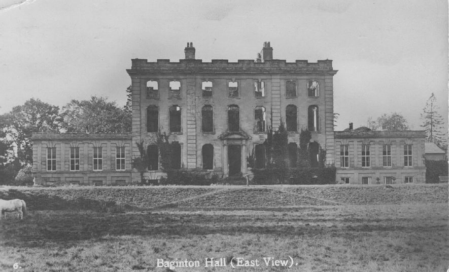 East view of Baginton Hall. Middle section derelict.  1920s |  IMAGE LOCATION: (Warwickshire County Record Office)