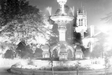Leamington Spa.  Lights around the Hitchman Fountain