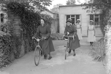Leamington Spa.  Nurses with bikes