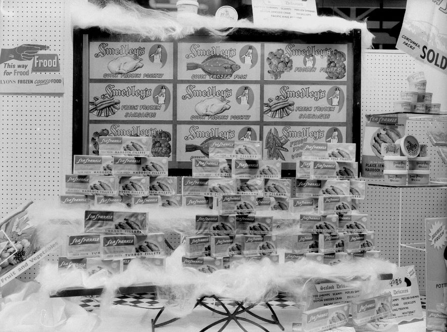 Display of frozen foods for Tarver and Sidwell, displayed in the window of Burgis and Colbourne, The Parade, Leamington Spa.  1957 |  IMAGE LOCATION: (Warwickshire County Record Office)