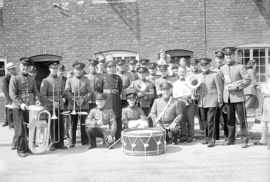 Musicians of the Cubbington Silver Band, taken at Kenilworth carnival.  July 1949 |  IMAGE LOCATION: (Warwickshire County Record Office)