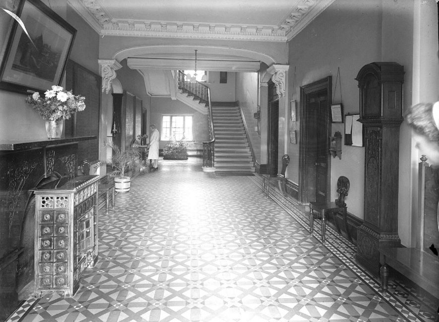 Corridor and stairs of the Royal Midland Counties Home, Leamington Spa.  1946
November 1946. |  IMAGE LOCATION: (Warwickshire County Record Office)