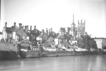 Leamington Spa.  River Leam and All Saints Church