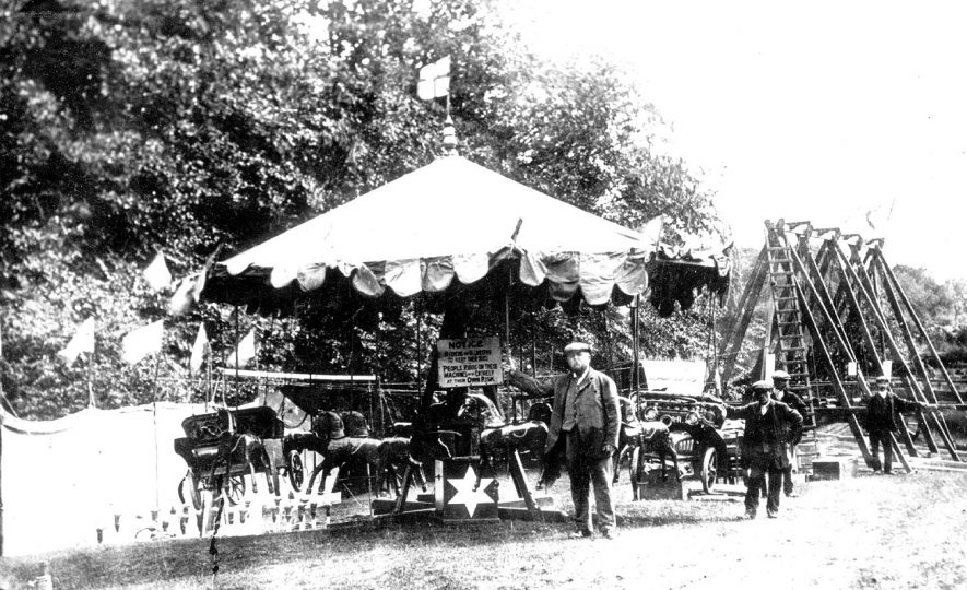 Cubbington fete and fairground equipment which was owned by a villager.  1900s |  IMAGE LOCATION: (Warwickshire County Record Office)