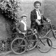 Leamington Spa.  A man and a boy with bicycles