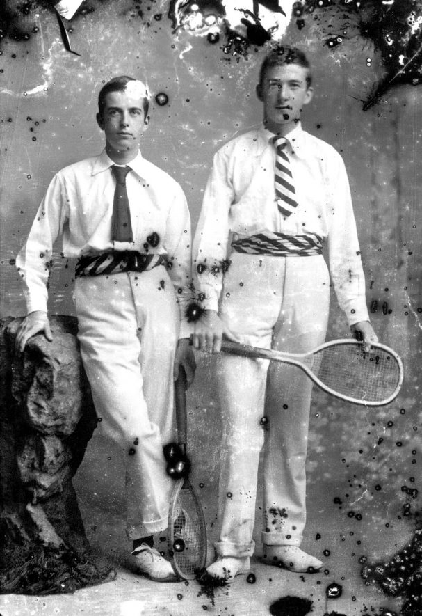 The Elmsley brothers dressed for a game of tennis. Leamington Spa.  1893 |  IMAGE LOCATION: (Warwickshire County Record Office) PEOPLE IN PHOTO: Elmsley as a surname
