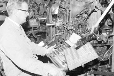 Nuneaton.  H. Fairfield at the Linotype Machine