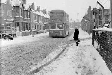 Nuneaton.  Midland Red bus in the snow
