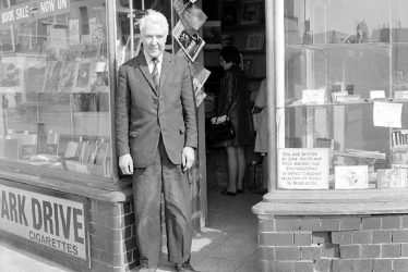 Nuneaton.  Reg Hadden at his newsagents shop