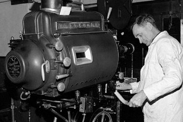 Nuneaton.  Bert Healy in the Palace Cinema film room