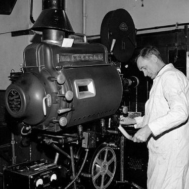 Nuneaton.  Bert Healy in the Palace Cinema film room