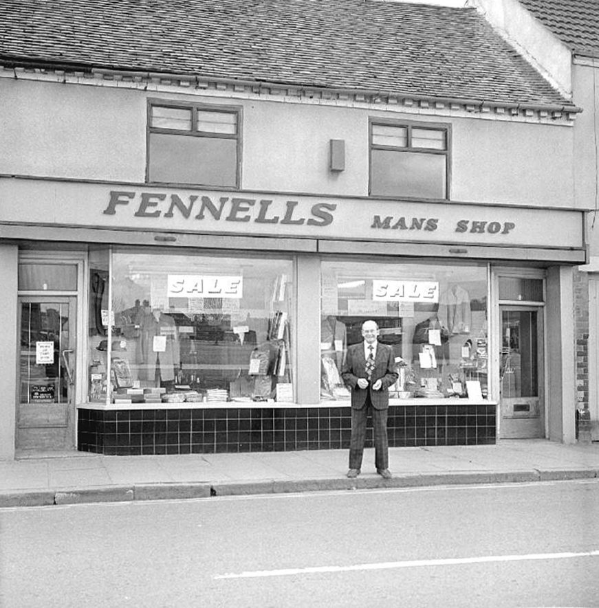 Mr Eric Richards pictured outside Fennell's shop, where he worked for 54 years.  1980 |  IMAGE LOCATION: (Warwickshire County Record Office) PEOPLE IN PHOTO: Richards, Eric Stanley