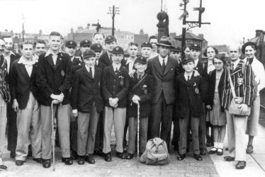 Leamington Spa.  College boys at G.W.R. Railway Station