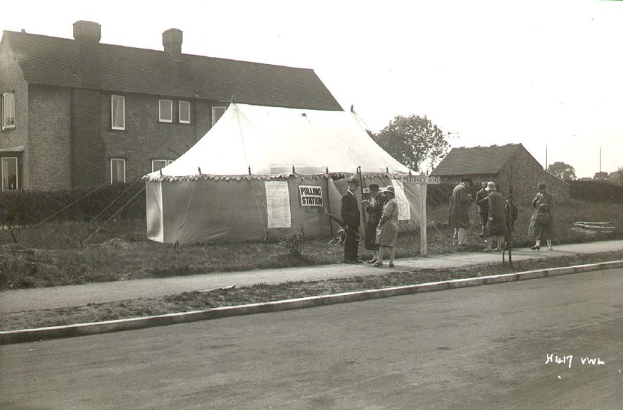 The marquee was specially erected as a polling station at the corner of Sidney Road, Hillmorton, to save residents a two mile walk to the usual polling station for the General Election 1929.

Photograph supplied by kind permission of the Rugby Advertiser. |  IMAGE LOCATION: (Rugby Library)