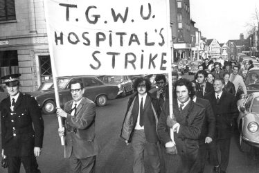 Rugby.  Hospital workers' marching