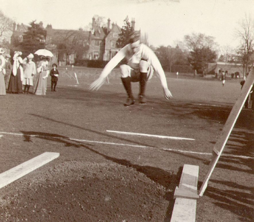 The broad jump at Rugby school sports.  1907 |  IMAGE LOCATION: (Rugby Library)