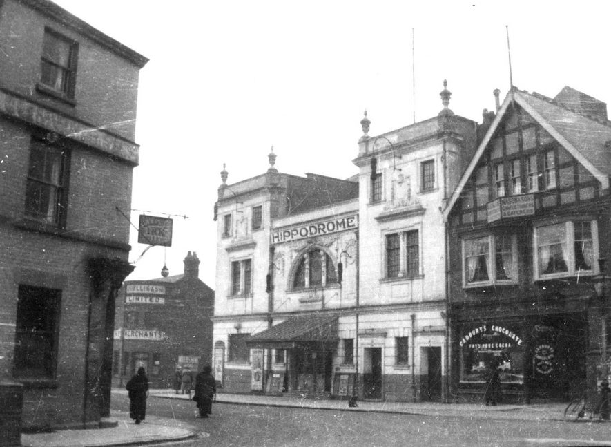 The Hippodrome Theatre in Railway Terrace, Rugby.  Opened as the Palace Theatre in 1910, became the Hippodrome in 1913, the Prince of Wales Theatre in 1924 and the Regal Cinema from 1924 to 1953 when it was closed and the building offered for sale.  1920s |  IMAGE LOCATION: (Rugby Library)