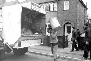 Rugby.  Dustmen at work