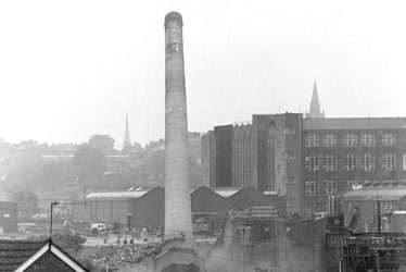 Rugby.  Demolition of chimney at G.E.C