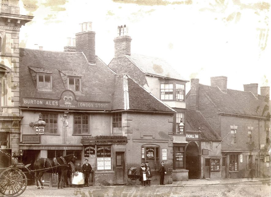 The Old Crown Inn in Market Place, Rugby.  1896 |  IMAGE LOCATION: (Rugby Library)