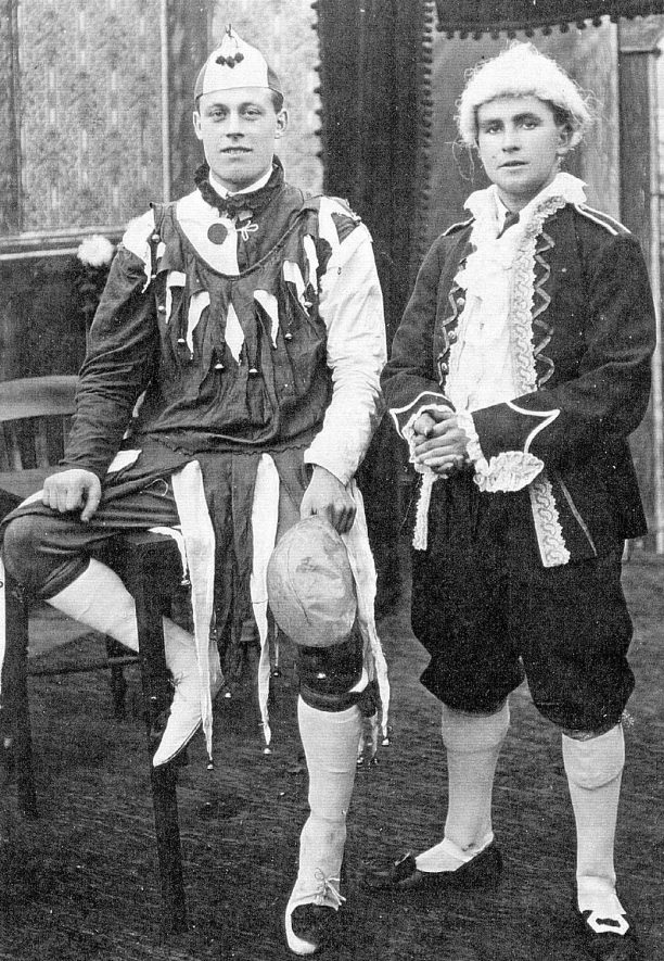 Two of the original Tachbrook Mummers, cousins Jim and Bill Thacker.  c. 1920 |  IMAGE LOCATION: (Warwickshire County Record Office) IMAGE DATE: (c.1920) PEOPLE IN PHOTO: Thacker, Jim, Thacker, Bill, Thacker as surname