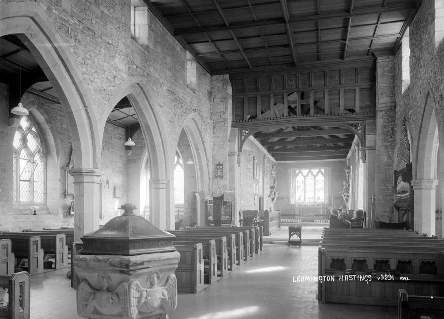 All Saints Church interior looking east, Leamington Hastings.  1930s |  IMAGE LOCATION: (Warwickshire County Record Office)