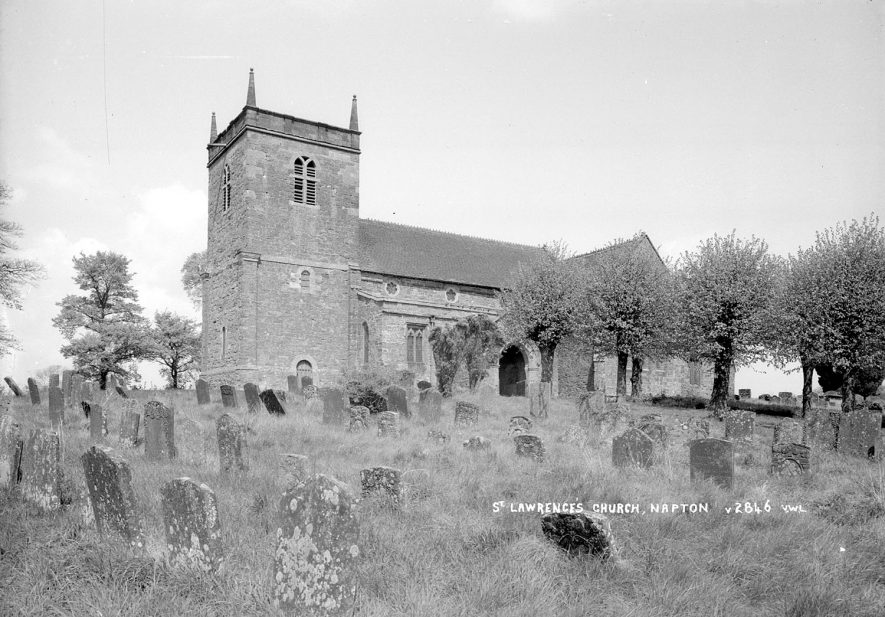 Saint Lawrence's church and churchyard, Napton on the Hill.  1950s |  IMAGE LOCATION: (Warwickshire County Record Office)