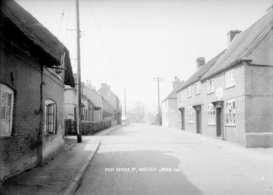 A village street in Wolvey. On the photograph this is stated as Post Office Street but there is no record of such a street name in Wolvey.(Wolds Lane, Wolvey because there was a Post Office in it sometimes known as Post Office Rd/Lane)  1950s |  IMAGE LOCATION: (Warwickshire County Record Office)