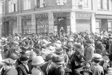 Alcester.  Crowd of people outside the Co-op Stores
