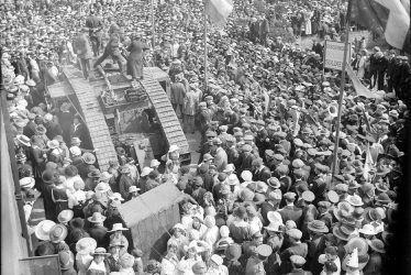 Alcester.  A crowd of people with a British Tank