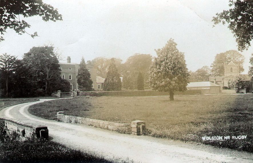 Country lane leading to Manor House, with church to the right, Wolston.  1900s |  IMAGE LOCATION: (Warwickshire County Record Office)