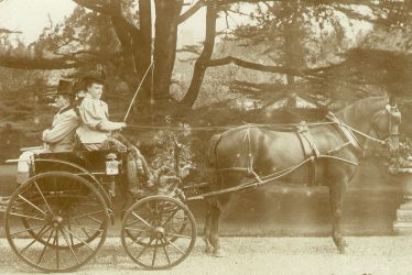 Warwick.  Guy's Cliffe, pony and trap in grounds