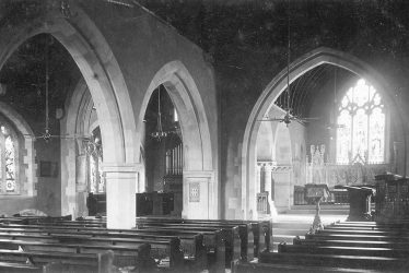Arrow.  Church interior looking east