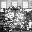 Ragley Hall.  Large group of people on steps of Hall
