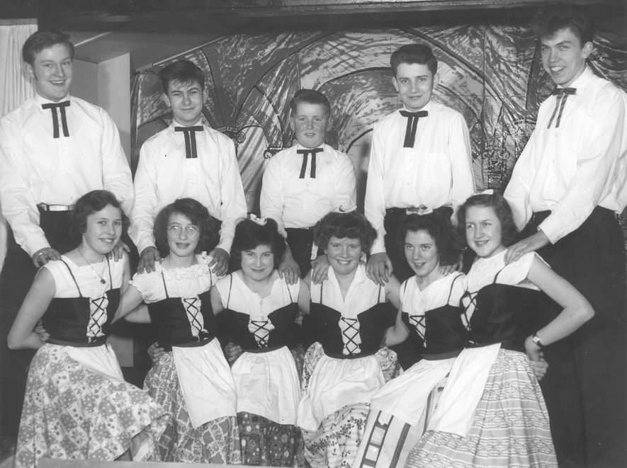 Boys and girls in dance costume at Offchurch. Back row, left to right - Roy Rogers, Chris Rose, Alun Jones, David Wood, David Boswell. Front row - Gail Houghton, Helen Corral, Pat Hawker, Margaret Jones, Tina Dell, Janet Barnes.  1960 |  IMAGE LOCATION: (Warwickshire County Record Office) PEOPLE IN PHOTO: Wood, David, Wood as a surname, Rose, Chris, Rose as a surname, Rogers, Roy, Rogers as a surname, Jones, Margaret, Jones, Alun, Jones as a surname, Houghton, Gail, Houghton as a surname, Hawker, Pat, Hawker as a surname, Dell, Tina, Dell as a surname, Corral, Helen, Boswell, David, Boswell as a surname, Barnes, Janet, Barnes as a surname
