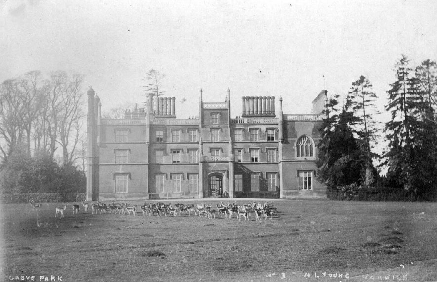 Grove Park House, Budbrooke with group of deer in front.  1900s |  IMAGE LOCATION: (Warwickshire County Record Office)