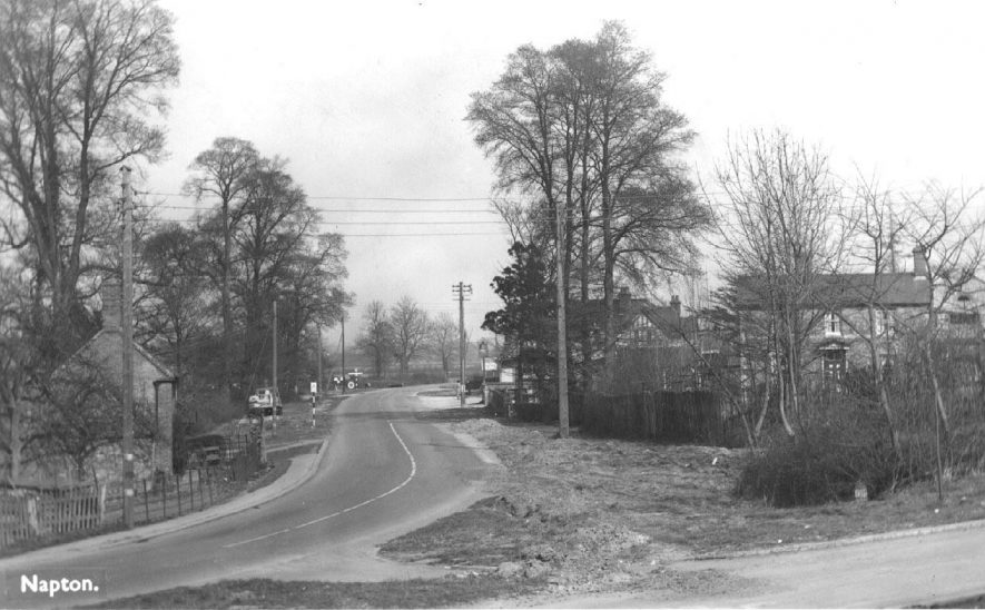 Southam Road, Butt Hill, Napton on the Hill.  1950s  [Taken from the bottom of Hillside looking along the Southam Rd. towards Shuckburgh.] |  IMAGE LOCATION: (Warwickshire County Record Office)