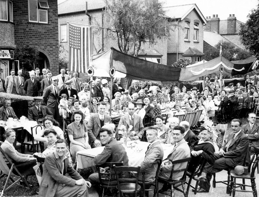 Celebrations in Stanley Road, Rugby on V.E. Day.  May 1945 |  IMAGE LOCATION: (Rugby Library)