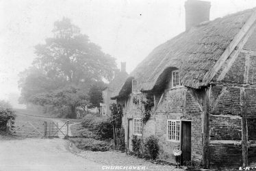 Churchover.  Timbered and thatched cottage