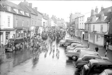 Alcester.  High Street with hunt meet