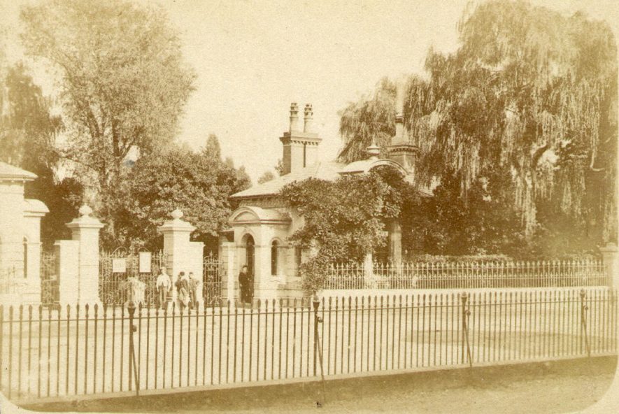 Entrance to Jephson Gardens, Leamington Spa.  1870 |  IMAGE LOCATION: (Warwickshire County Record Office)