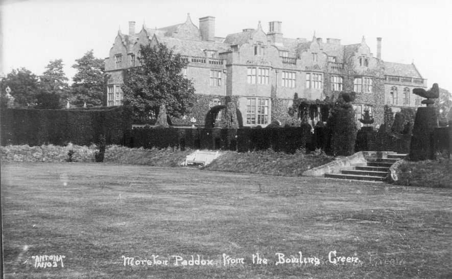 Moreton Paddox house taken from the bowling green.  1920s |  IMAGE LOCATION: (Warwickshire County Record Office)