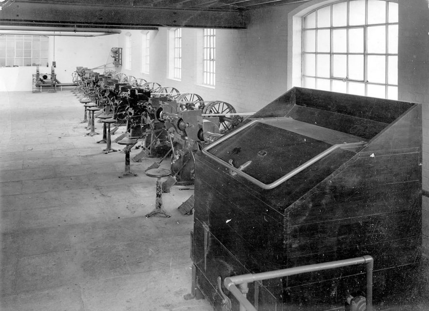 Machinery at Luckman and Pickering's hat factory, Bedworth.  1920s |  IMAGE LOCATION: (Warwickshire County Record Office)