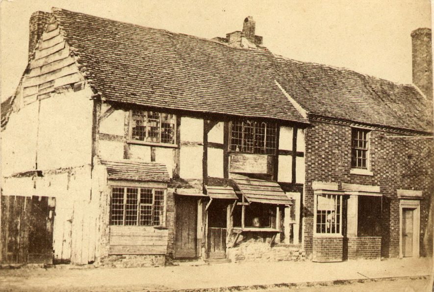 Shakespeare's birthplace, Henley Street, Stratford upon Avon, before restoration which took place between 1857 - 64. |  IMAGE LOCATION: (Warwickshire County Record Office)