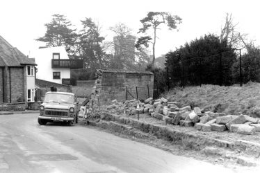 Warwick.  Castle Lane, collapsed wall