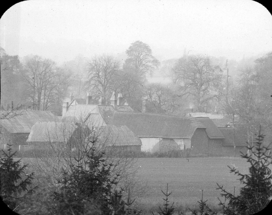 View of cottages and barns from Red Hill House, Clifford Chambers.  1900 |  IMAGE LOCATION: (Warwickshire County Record Office)