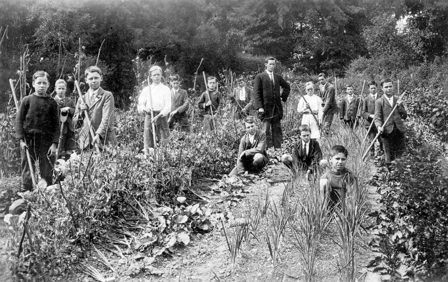 Lapworth School gardening class.  1920s |  IMAGE LOCATION: (Warwickshire County Record Office)