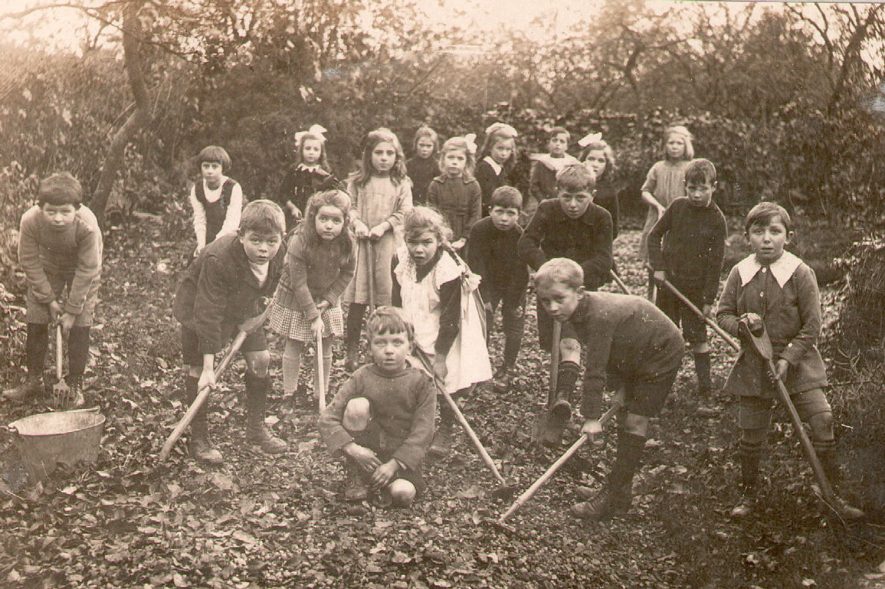 Studley Council School children in a gardening class.  1921 |  IMAGE LOCATION: (Warwickshire County Record Office)