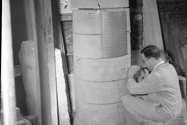 Edgehill.  Carving the memorial stone